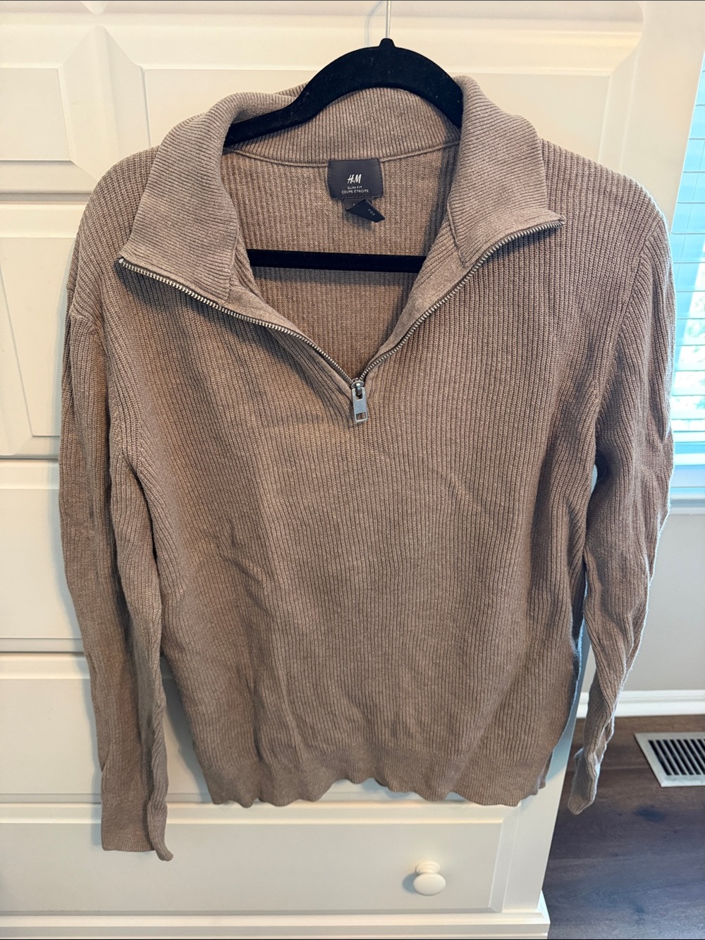 H&M Men’s Taupe Ribbed Half-Zip Sweater